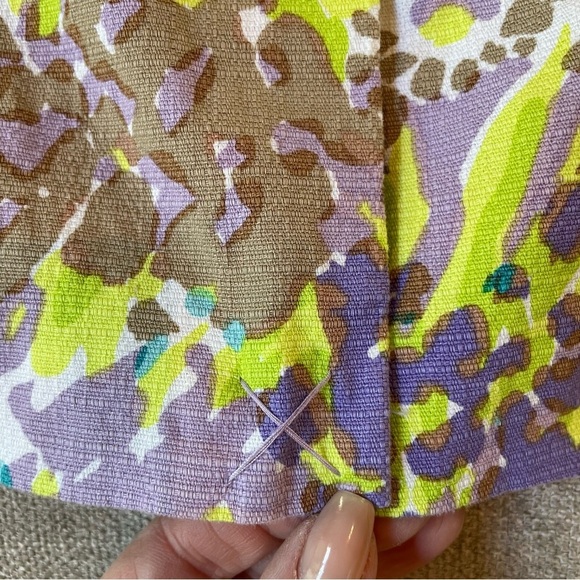 Talbots Lavender Green Aqua Floral Cotton Spandex Lined Zip Mini Skirt Summer - Picture 8 of 10